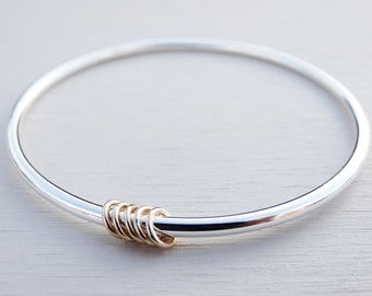 Solid Silver Bangle & Gold Rings | Sterling Silver | 9ct Gold