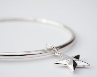 Solid Silver Bangle & Geometric Star | Sterling Silver