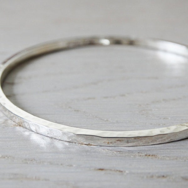 Silver Bangle | Solid Silver Hammered Bangle | Sterling Silver