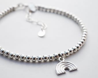 Silver Rainbow Charm & Bead Bracelet | Sterling Silver