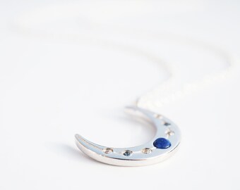 Silber Mond Kette | Lapis Lazuli | Sterling Silber