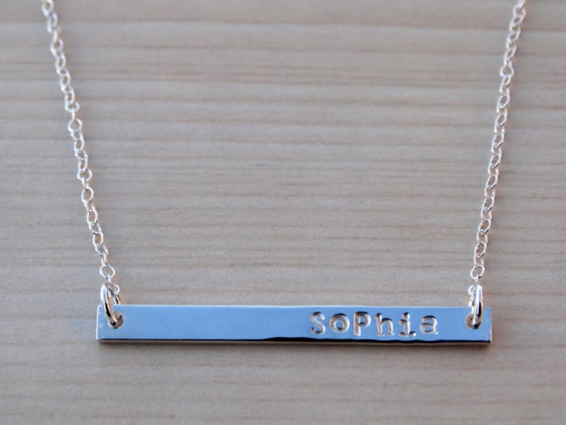 Silver Name Bar Necklace Personalised Horizontal Bar Etsy