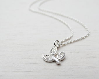 Tiny Silver Leaf Necklace With Cubic Zirconia, Sterling Silver