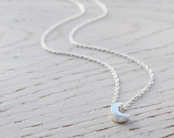 Tiny Silver Moon Necklace - Sterling Silver
