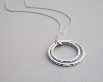 Silver Circles Necklace, Sterling Silver, Hammered Finish