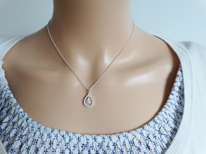 Sterling Silver /& Cubic Zirconia Drop Necklace