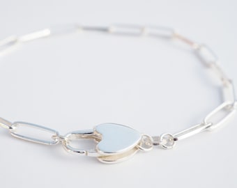 Sterling Silver Link Bracelet | Heart Clasp