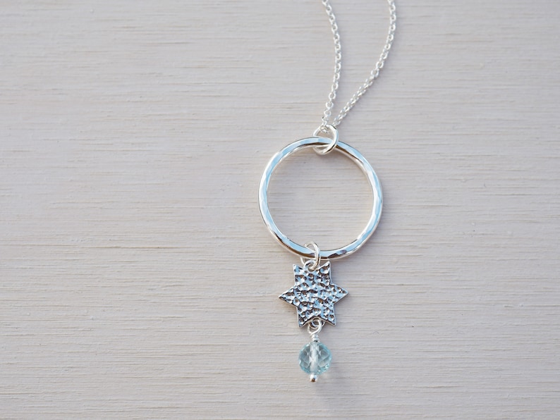 Circle Silver Star Necklace Sky Blue Topaz Sterling Silver