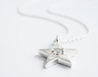 Silver Star Necklace | Aquamarine | Solid Sterling Silver