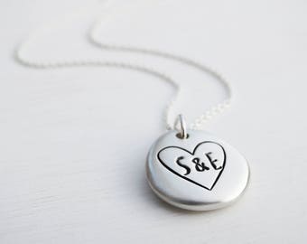 Personalised Silver Pebble & Heart Necklace | Sterling Silver