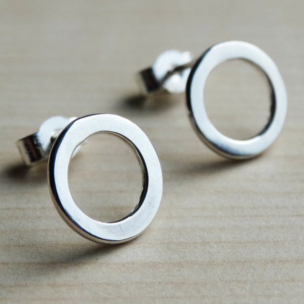 Silver Hoop Studs, Sterling Silver Circle Earrings