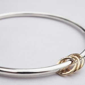 Solid Silver Bangle & 3 Gold Rings | Sterling Silver | 9ct Gold
