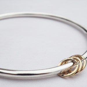 Solid Silver Bangle & 3 Gold Rings | Sterling Silver | 9ct Gold