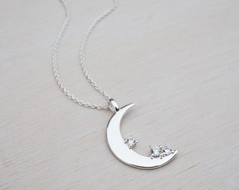 Silver Moon Necklace | Cubic Zirconia | Sterling Silver