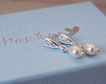 Silver & Pearl Stud Earrings - Sterling Silver