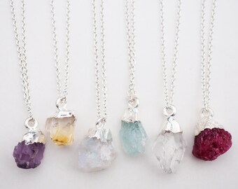 Raw Gemstone Sterling Silver Necklace