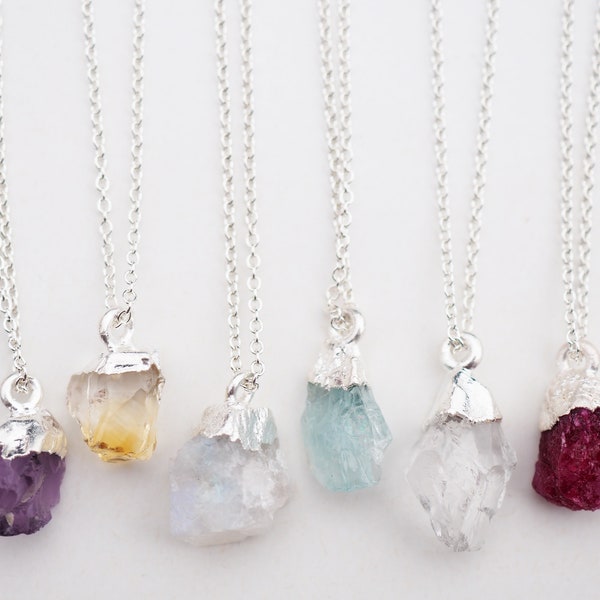 Raw Gemstone Sterling Silver Necklace