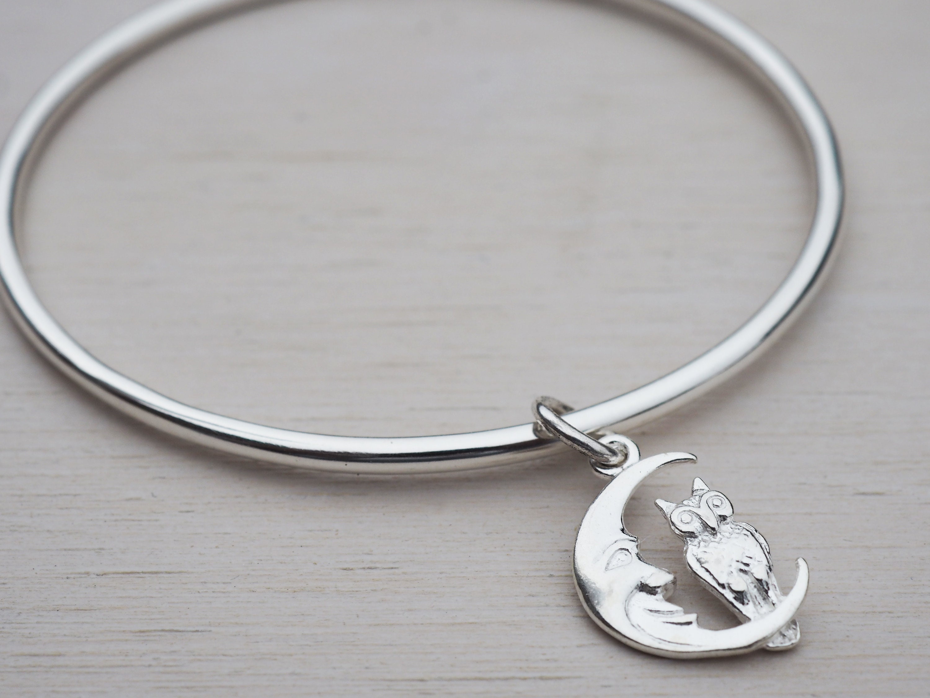 Childrens Bracelet With Moon & Owl | Sterling Silver | First Birthday Gift | Christening Gift
