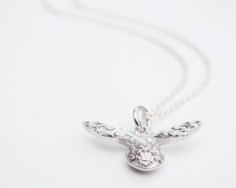 Sterling Silver Bee Necklace Floral Design