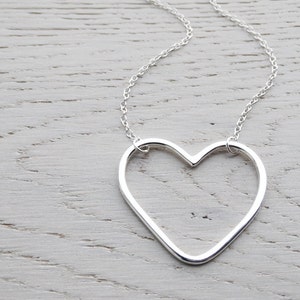 Silver Open Heart Necklace - Large Heart - Sterling Silver
