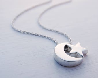 Silver Moon & Star Necklace, Sterling Silver
