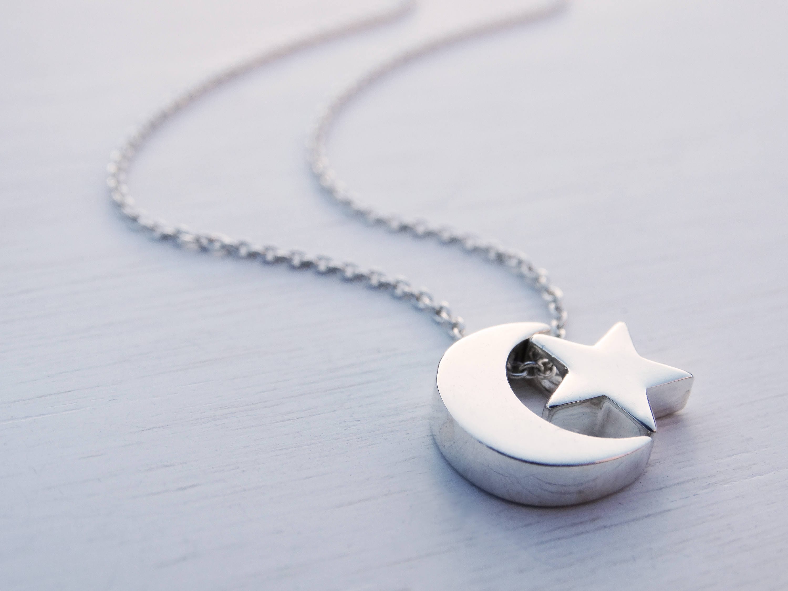 Silver Moon Star Necklace Sterling Silver Etsy Australia
