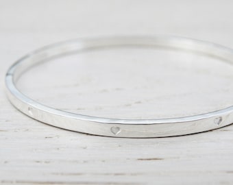 Silver Bangle With Tiny Hearts | Sterling Silver