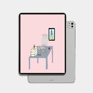 Cute ShibaInu Empty Desk Wallpaper Set | Pastel Pink Aesthetic Out of Office Desktop & Tablet Background | Kawaii Workspace Digital Download