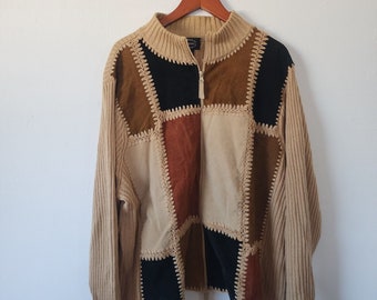 Vintage Designer Studio Original Leather Suede Patchwork sweater Womens 3X