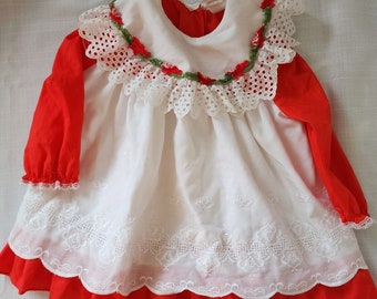 Vintage Just Adorable Ruffle Dress Size 24 Months Red White Christmas