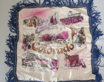 Vintage Colorado Silk Pillowcase Fringe 18" x 18" Tourist Mountains State Pillow