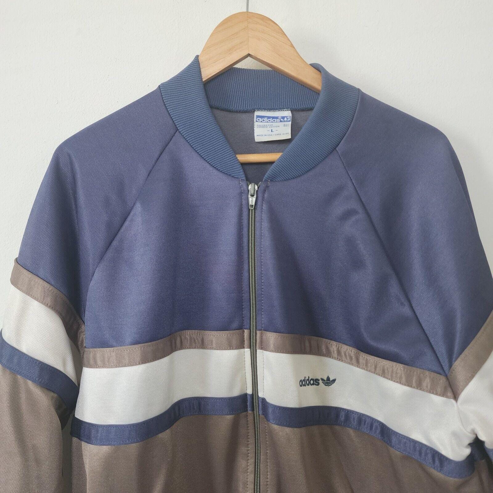 Vintage Adidas 70s 80s Tracksuit Jacket Brown Blue Made in