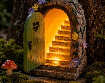 Solar Fairy Door, Fairy Garden Decor with LED Light, Miniature Tree Door, Enchanted Garden Ornament, Fairy House Decor, Fairy Lover Gift
