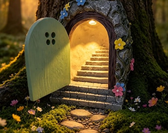Puerta de hadas solar, decoración de jardín de hadas con luz LED, puerta de árbol en miniatura, adorno de jardín encantado, decoración de casa de hadas, regalo para amantes de las hadas