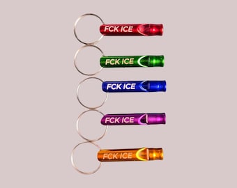 FCK ICE Whistle Keychain, Aluminum Emergency Safety Whistle, Loud Survival Whistle, Funny Protest Keyring Gift, Outdoor Camping Accessory