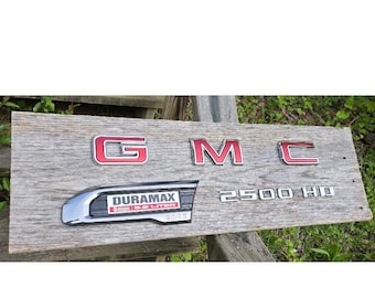 GMC Duramax Fender Badge 2500 HD Mounted On Oak Barnwood Garage Art