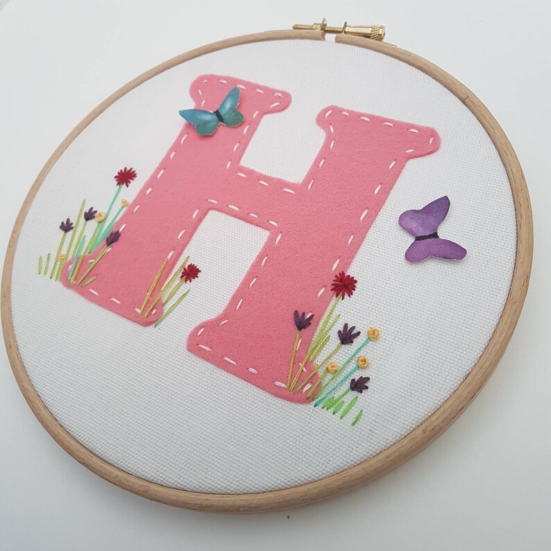 Nursery hoop art Initial monogram wall decor. Personalized Etsy