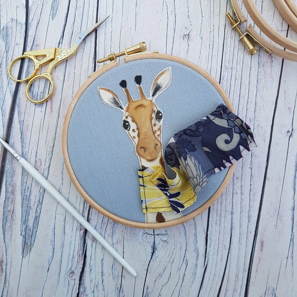 Giraffe Art, Giraffe hoop art, hoop art, giraffe lover gift, giraffe in a scarf, fun giraffe art