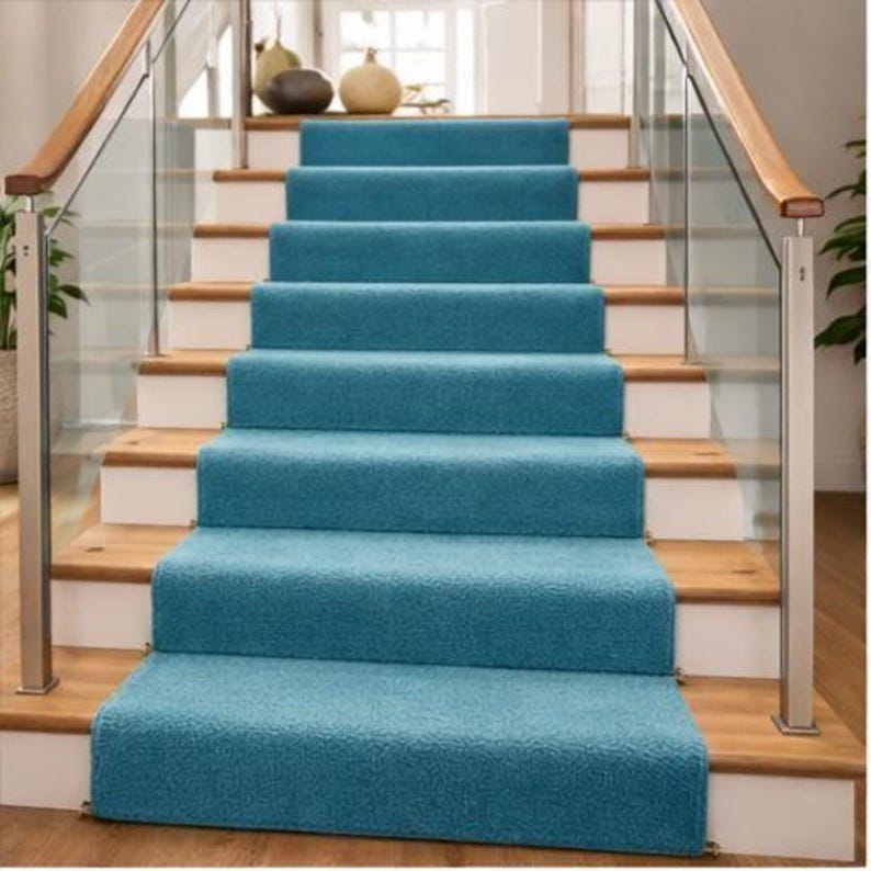 Step Rug Stairs Custom Blue Stair Runner Rug, Hand Tufted Modern Hallway Carpet (custom ...