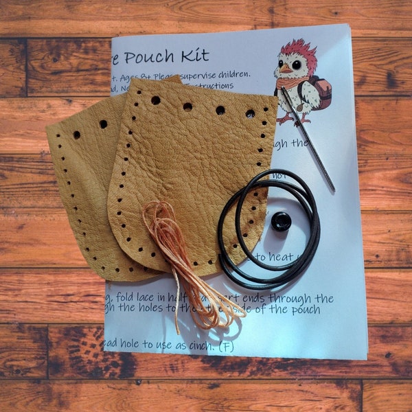 Tiny Treasure Pouch Kit - Leather Pouch Kit with Instructions for Kids and Beginners