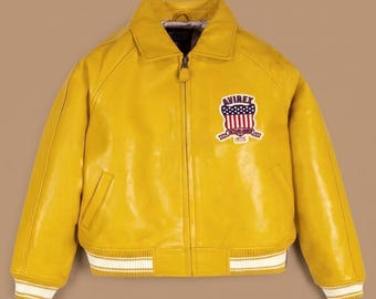 Avirex geel leren bomberjack heren American Flight Style Pilot Aviator Vintage jas