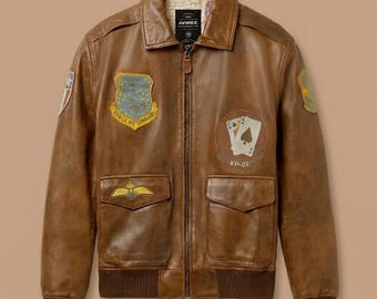 Avirex Vintage Flight Bomber B-2W leren jas Retro militaire piloot Varsity Streetwear