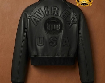 Herren Avirex Schwarze Bomberjacke Echtes Lammleder Amerikanischer Flugpilot Fliegerjacke Vintage