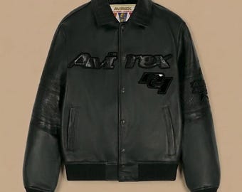Leren Avirex Legends-jas Varsity Bomber Retro Streetwear-fashionjas van echt leer