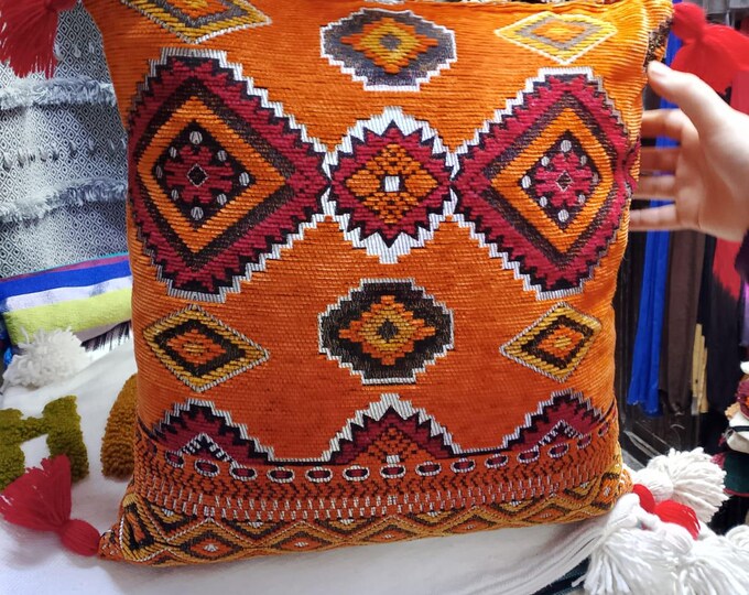 Moroccan Berber Pillow Covers Set of 2 - Handwoven Boho Tassel Cushion 18x18 Ethnic Decor