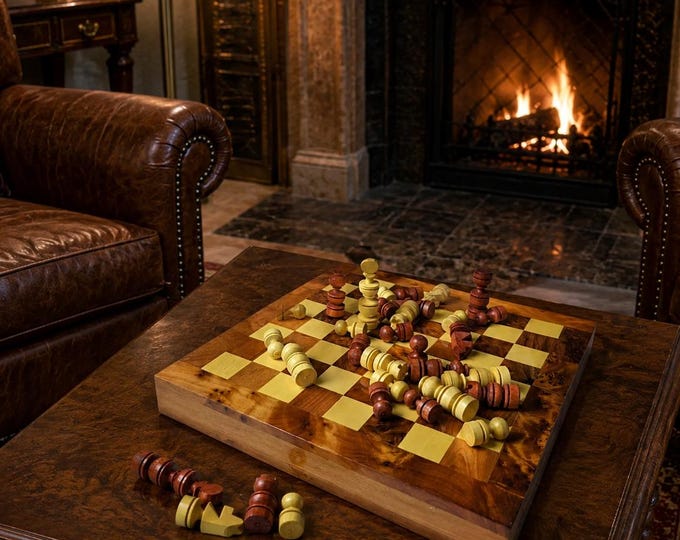 Personalized Thuya Wood Chess Set – Folding Travel Board with Storage, Moroccan Burl Wood Gift