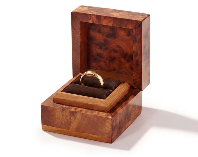 Personalized Moroccan Thuya Wood Ring Box, Hand-Burned Proposal Keepsake Holder