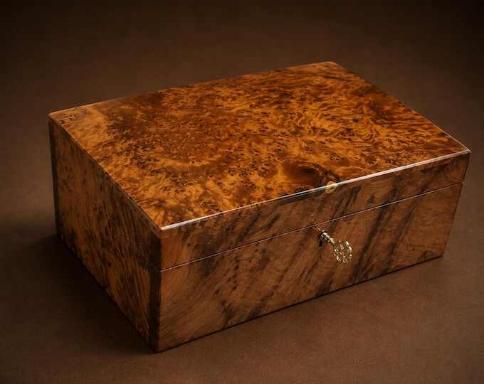 Personalized Thuya Burl Wood Jewelry Box, Moroccan Cedar Keepsake Organizer, Artisan Gift
