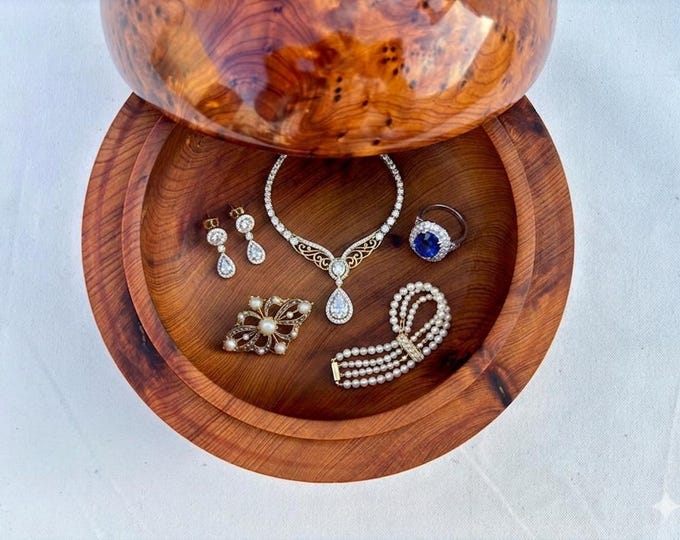 Hand-Turned Moroccan Thuya Burl Wood Sphere Box, Keepsake Ring Holder