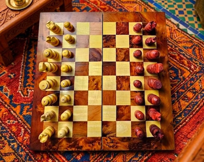 Handmade Thuya Wood Chess Set – Folding Moroccan Board, Luxury Gift